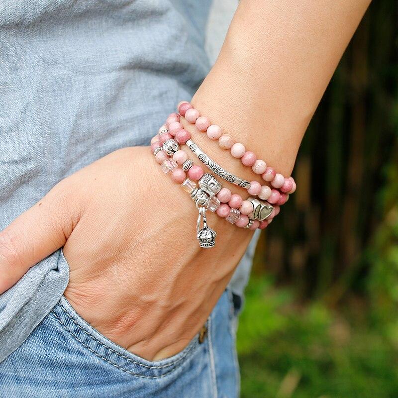 108 Natural Rhodochrosite Mala Beads - Image 14