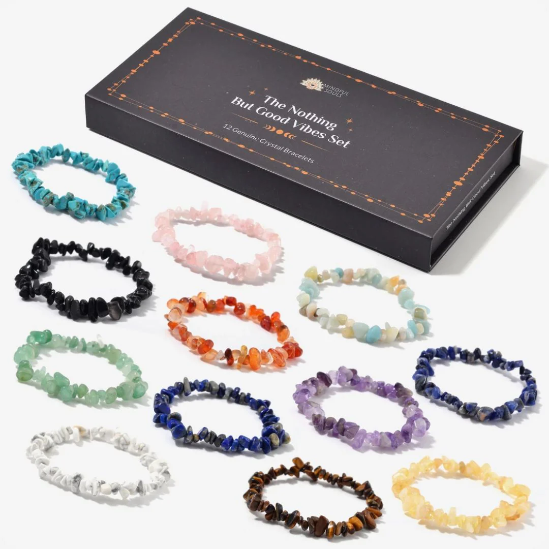12 Natural Crystal Bracelets in a Box + FREE Crystal Wisdom Deck - Image 2
