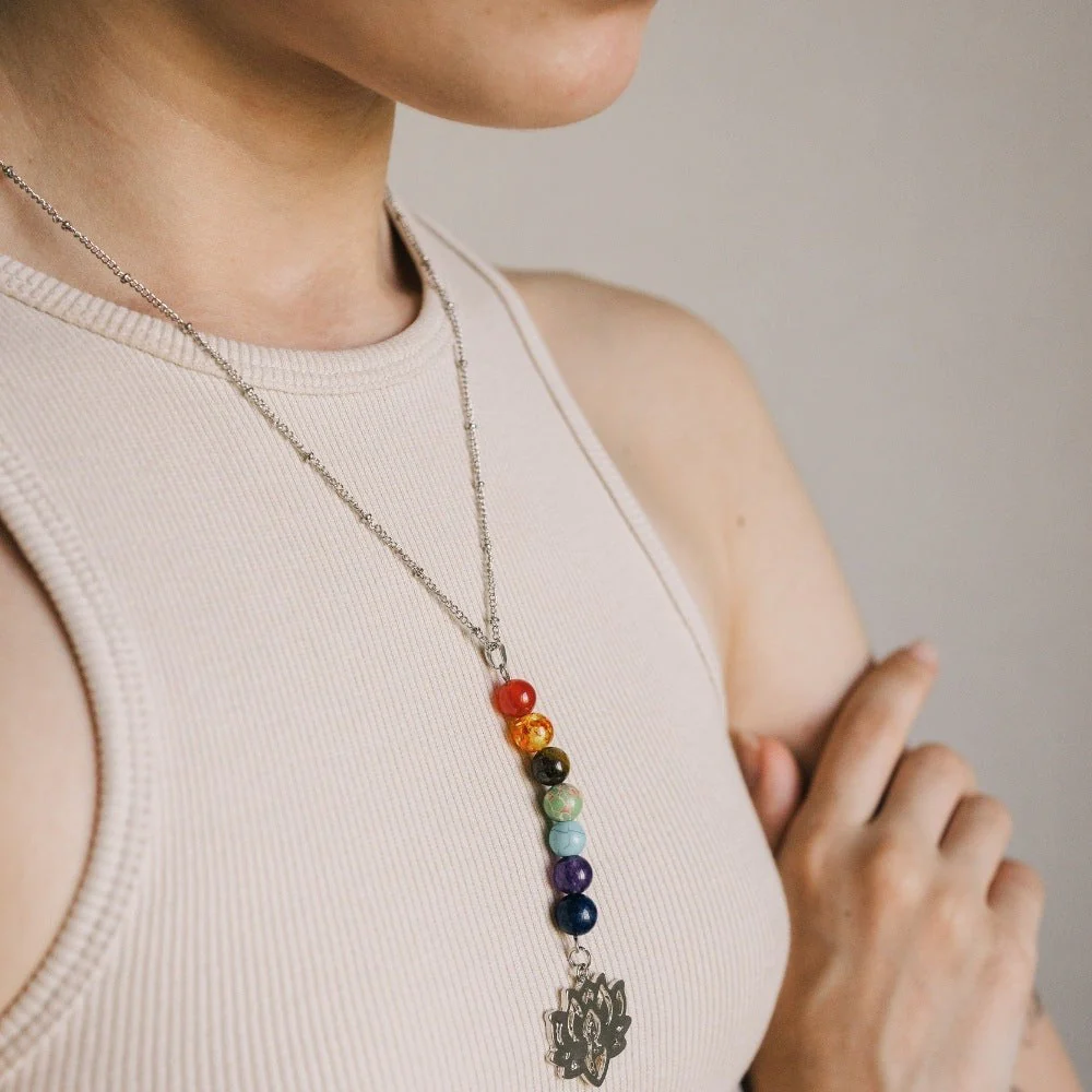 7 Chakra Lotus Flower Gemstone Necklace - Image 2