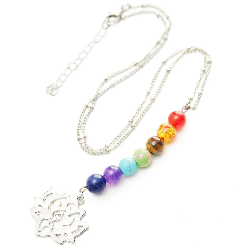 7 Chakra Lotus Flower Gemstone Necklace - Image 3
