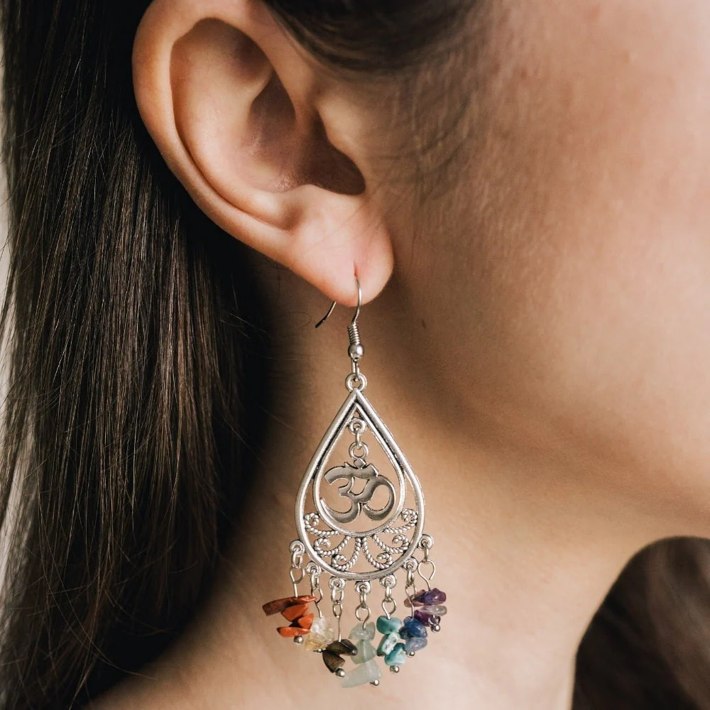 7 Chakra Stone Om Earrings - Image 3