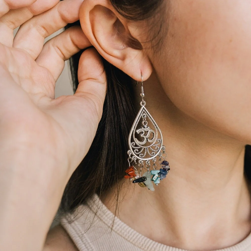 7 Chakra Stone Om Earrings - Image 4