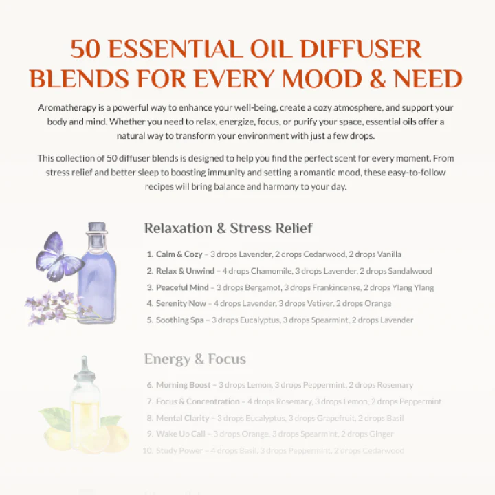 A Downloadable PDF Guide with 50 Essential Oil Diffuser Recipes & 30-Day Aromatherapy Guide for Stress Relief - Image 5