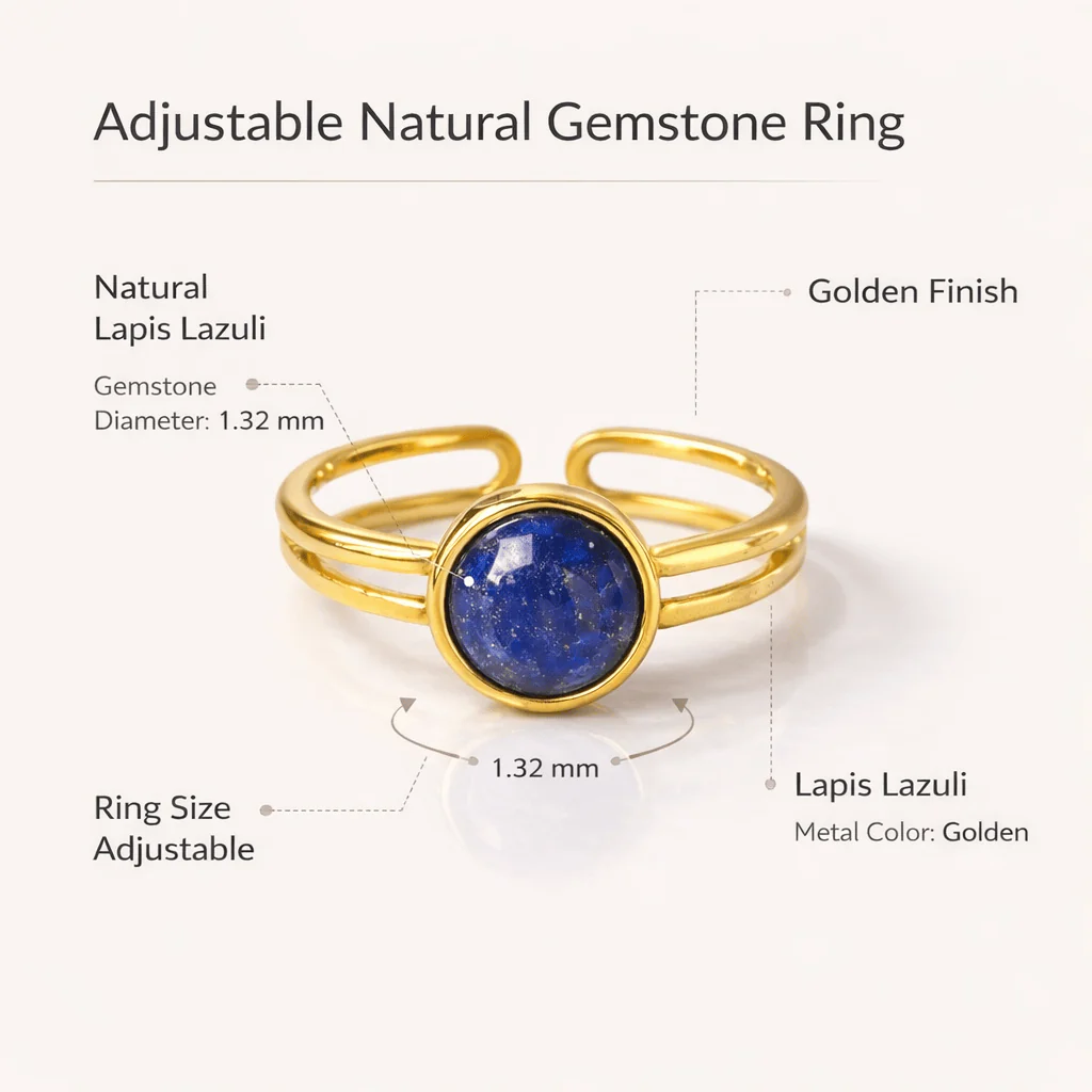 Adjustable Natural Gemstone Ring — Elegant Crystal Energy Jewelry - Image 9