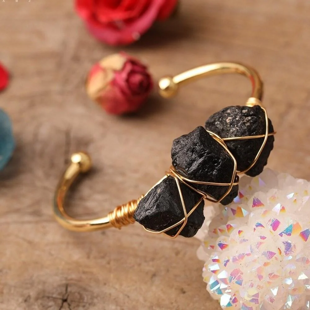 Black Tourmaline Stone Wire Bracelet - Image 2