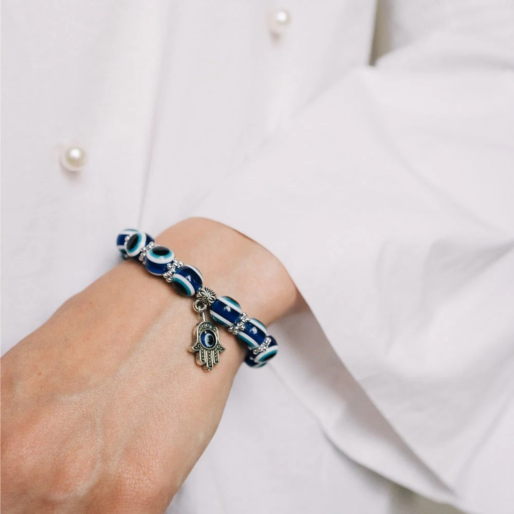 Blue Hamsa Hand Evil Eye Bracelet - Image 2