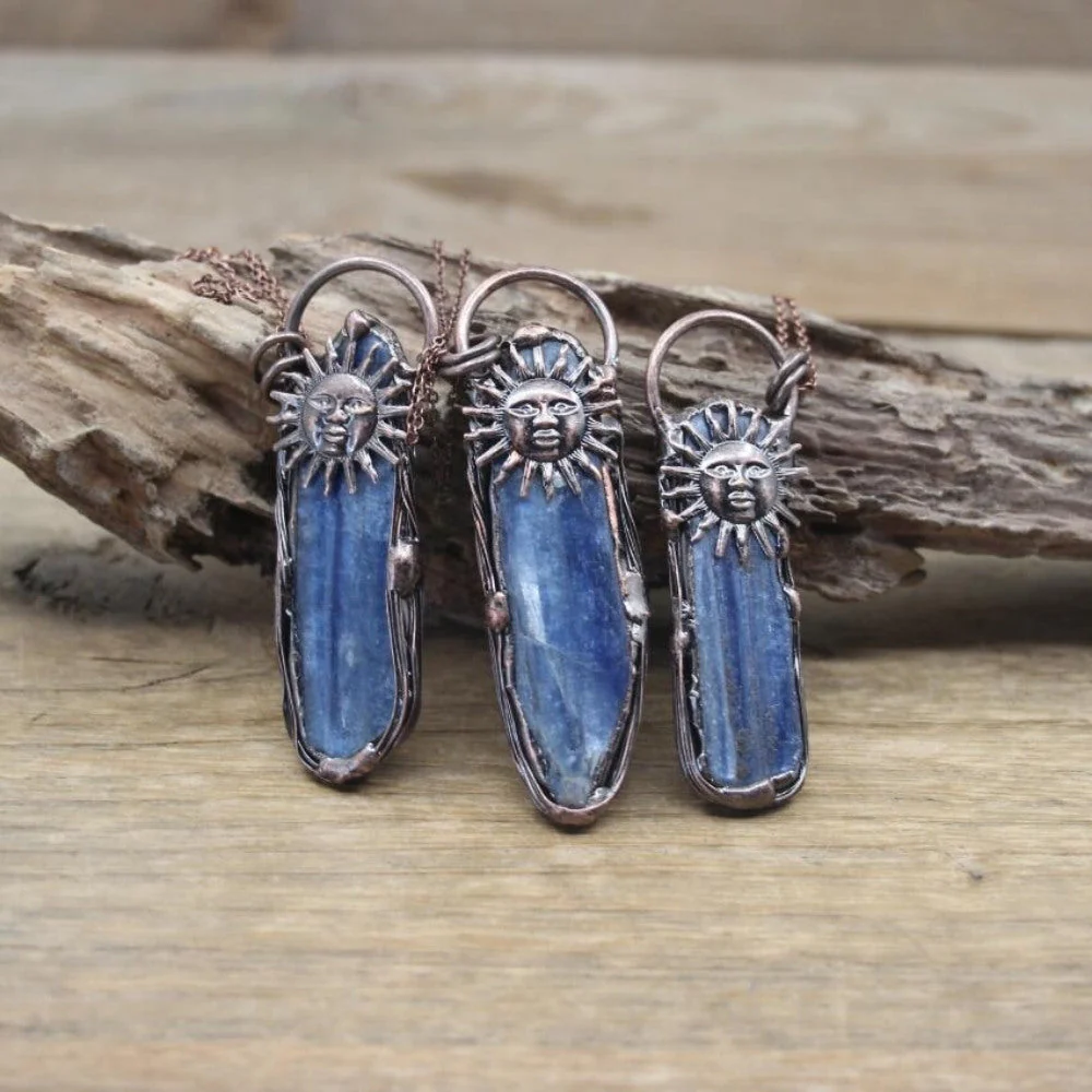 Blue Kyanite Sun Pendant Necklace - Image 2