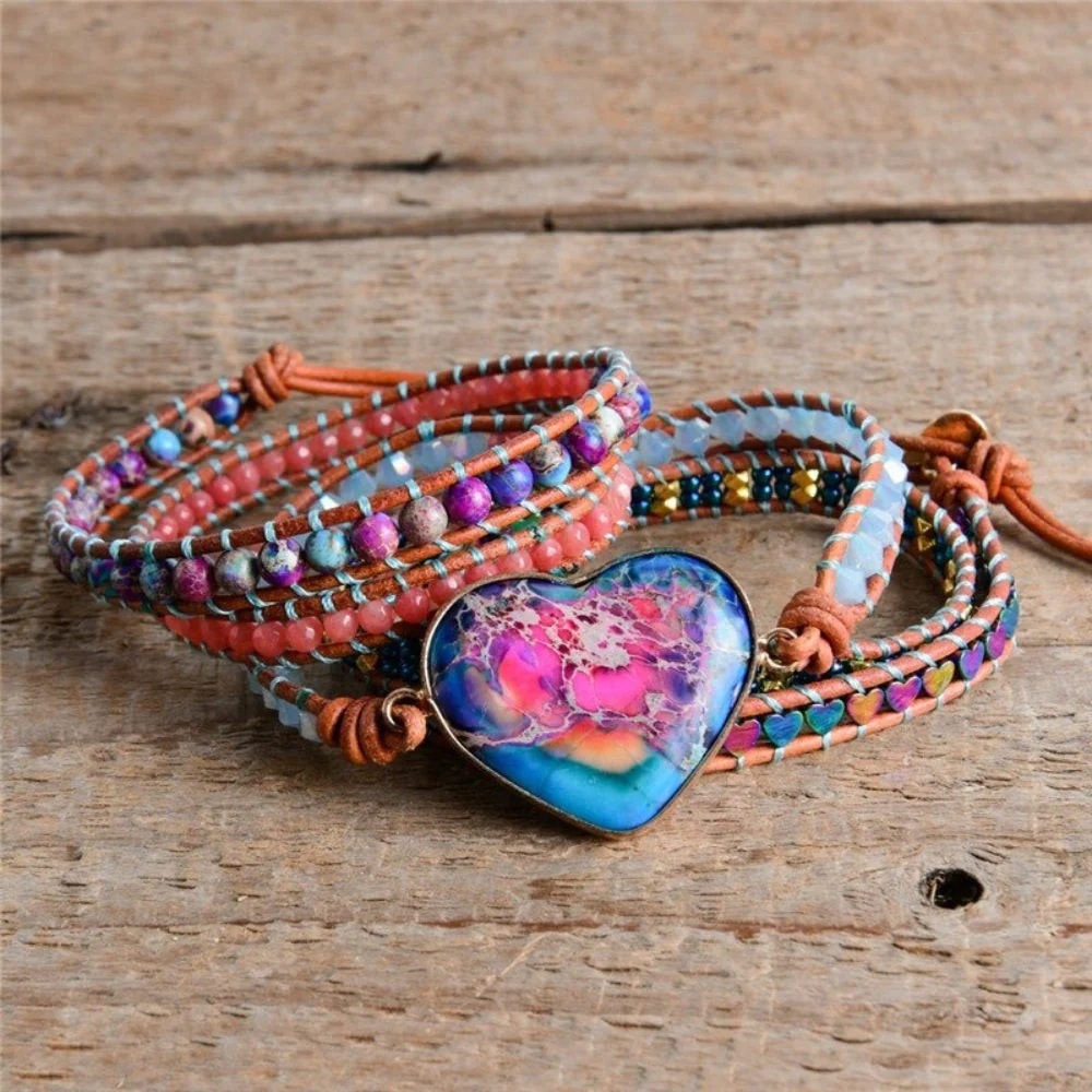 Bohemian Retro Apatite Stone Heart Bracelet - Image 3