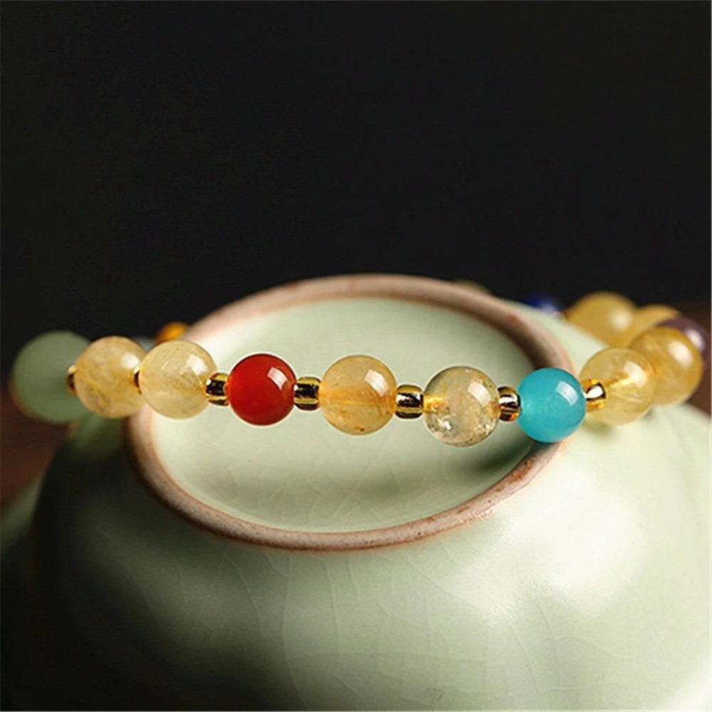 Citrine Crystal 7 Chakra Beaded Bracelet - Image 2
