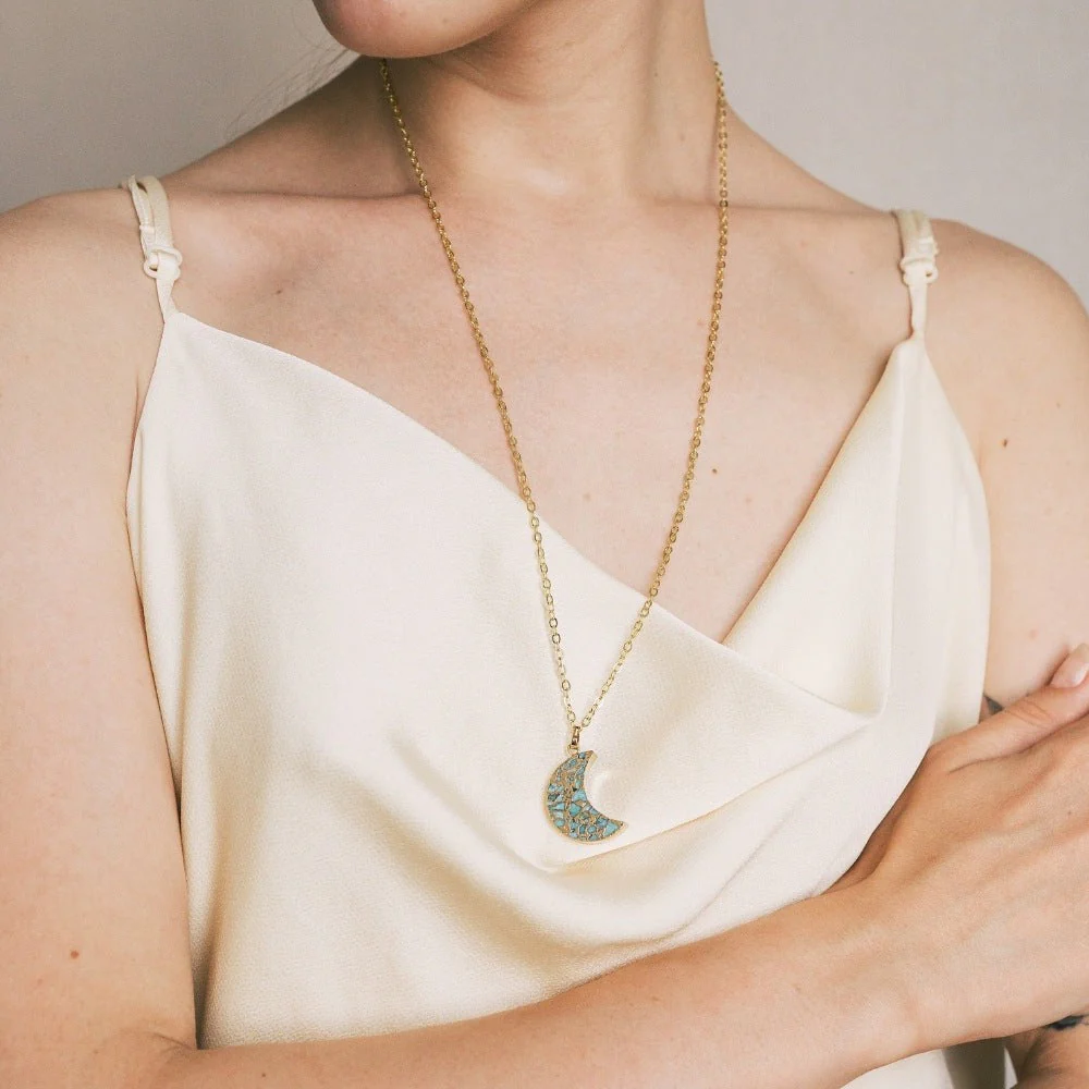 Crystal Turquoise Moon Necklace - Image 2