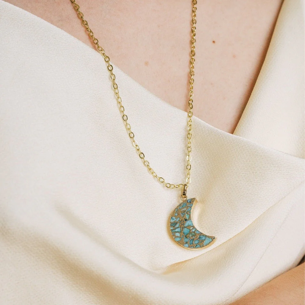 Crystal Turquoise Moon Necklace - Image 3