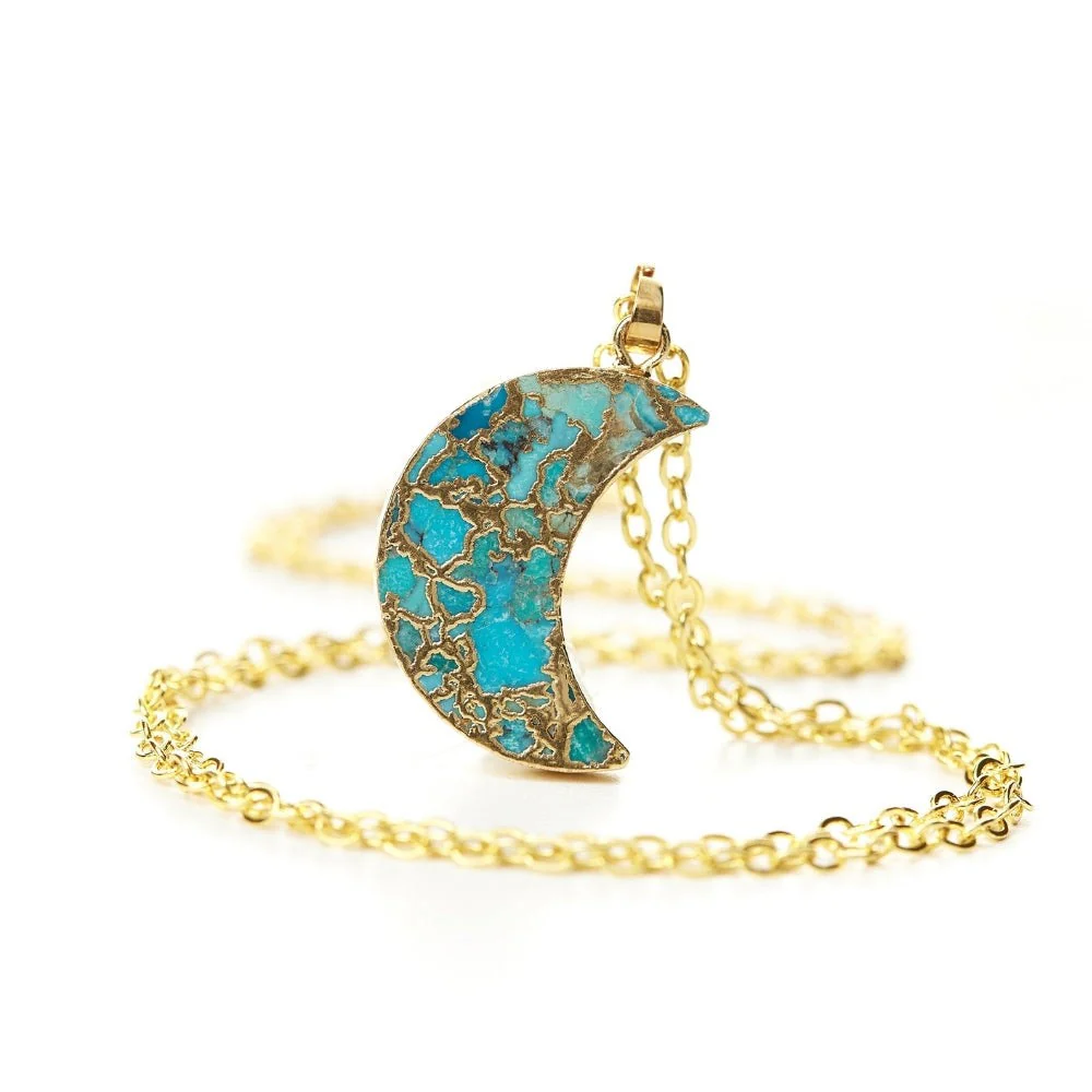 Crystal Turquoise Moon Necklace - Image 4