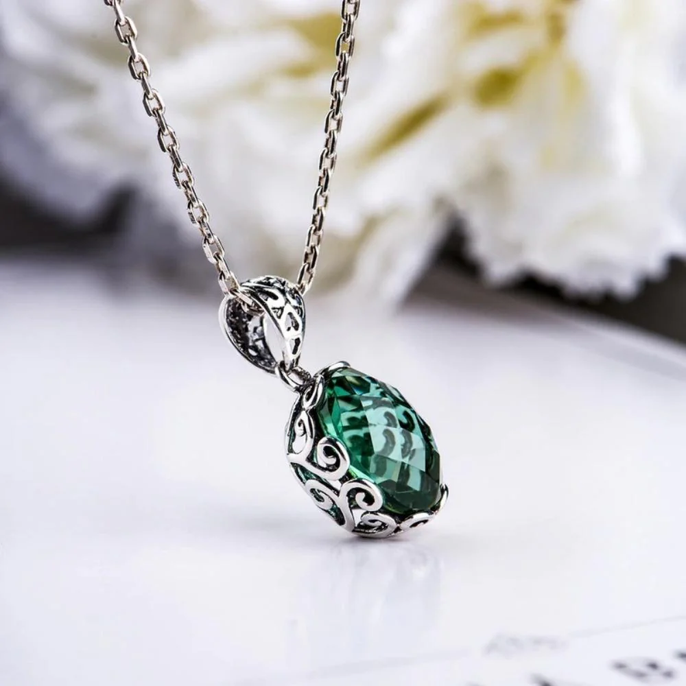 Emerald Green Necklace With Silver Sterling Chain - Image 2