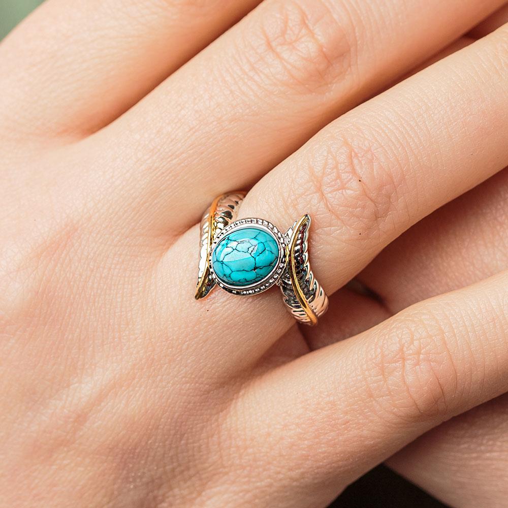 Feather Turquoise Crystal Ring - Image 3