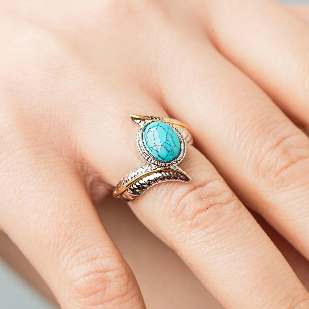 Feather Turquoise Crystal Ring - Image 4