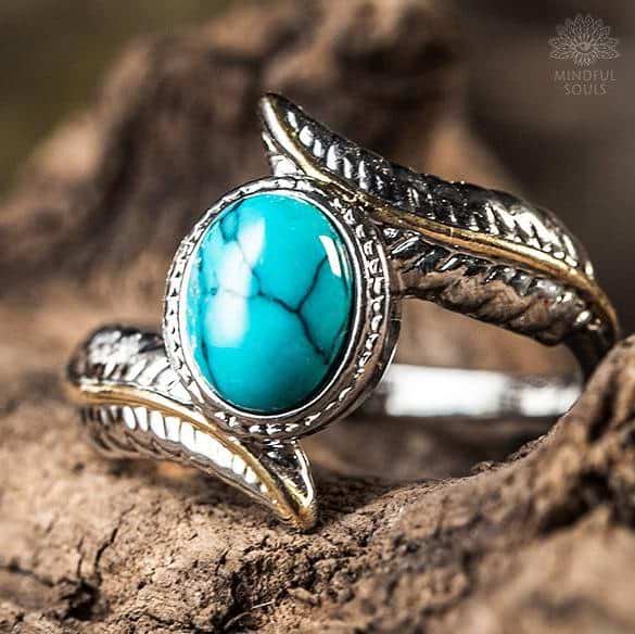 Feather Turquoise Crystal Ring - Image 7