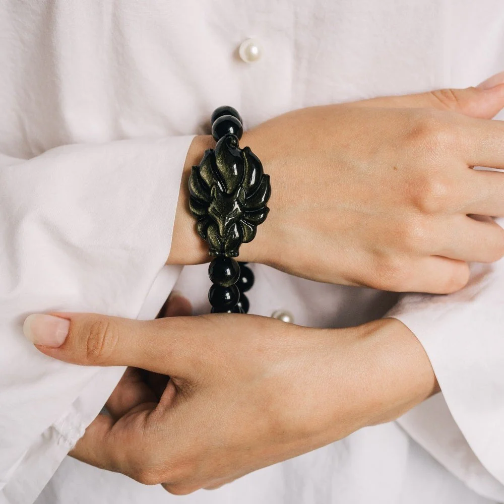 Fox Guardian Black Obsidian Bracelet - Image 2