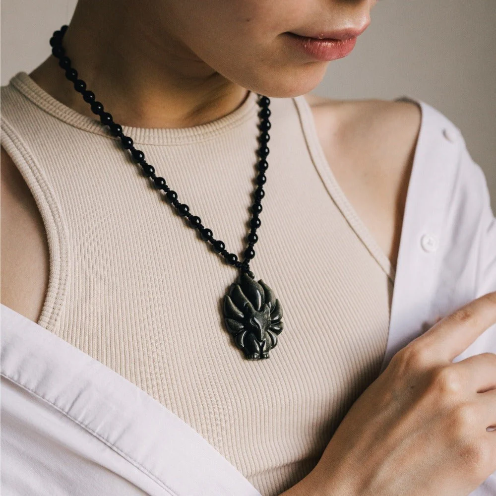 Fox Guardian Black Obsidian Necklace - Image 2