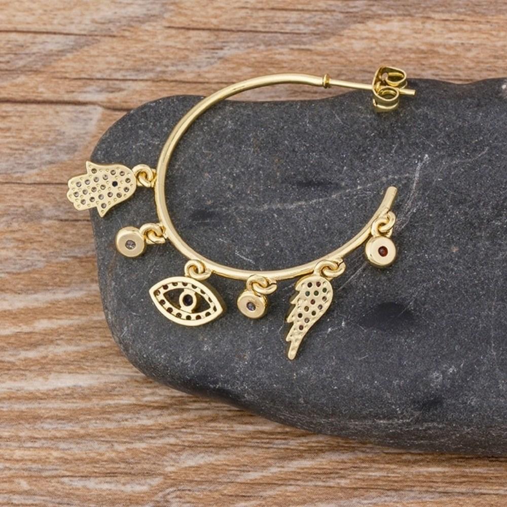 Gold Plated Hamsa Evil Eye Earrings - Image 4