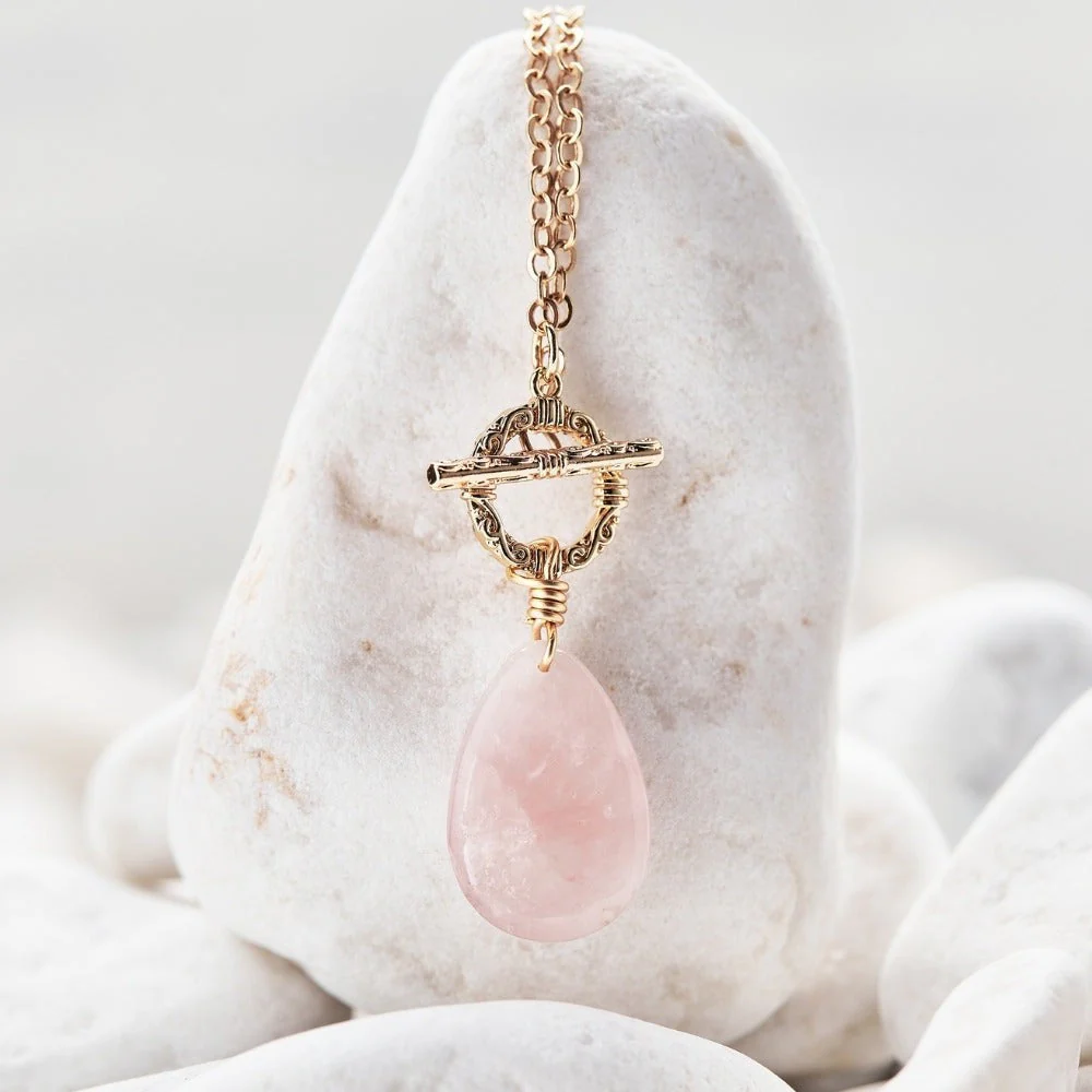 Golden Chain Necklace with Rose Quartz Stone