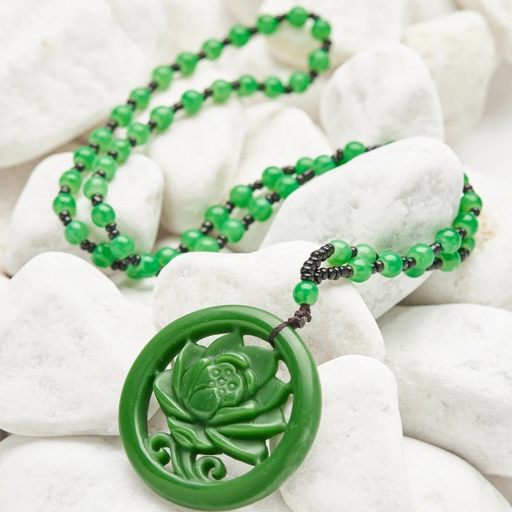 Green Jade Crystal Flower Pendant