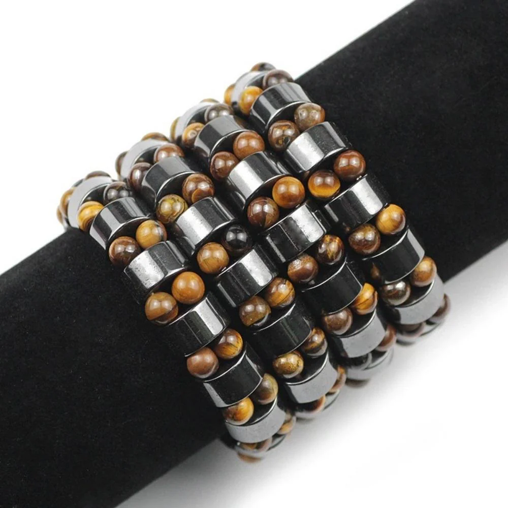 Hematite Tiger's Eye Stone Charm Bracelet - Image 3
