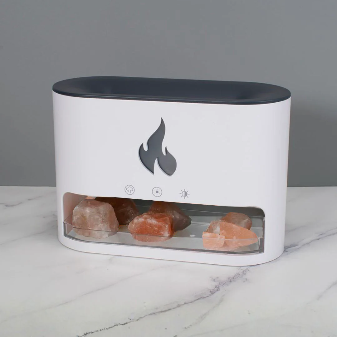 Himalayan Salt Fireplace Humidifier Lamp + FREE 12 Piece Set of Aroma Oils - Image 2