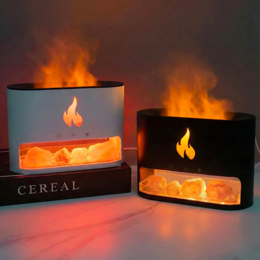 Himalayan Salt Fireplace Humidifier Lamp + FREE 12 Piece Set of Aroma Oils - Image 3