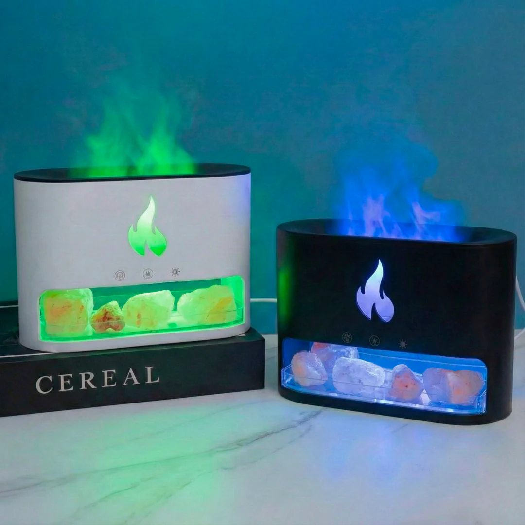 Himalayan Salt Fireplace Humidifier Lamp + FREE 12 Piece Set of Aroma Oils - Image 5