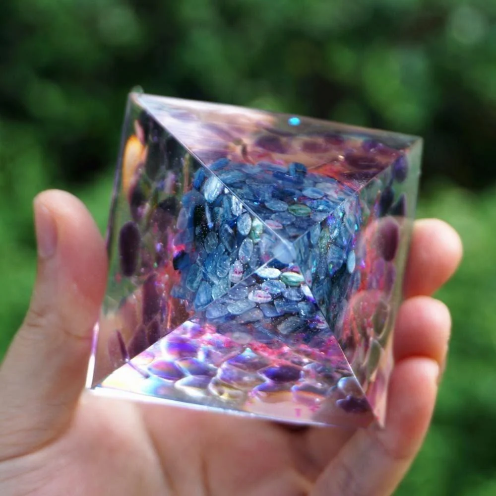 Kyanite Tree of Life Amethyst Orgonite Pyramid - Image 2