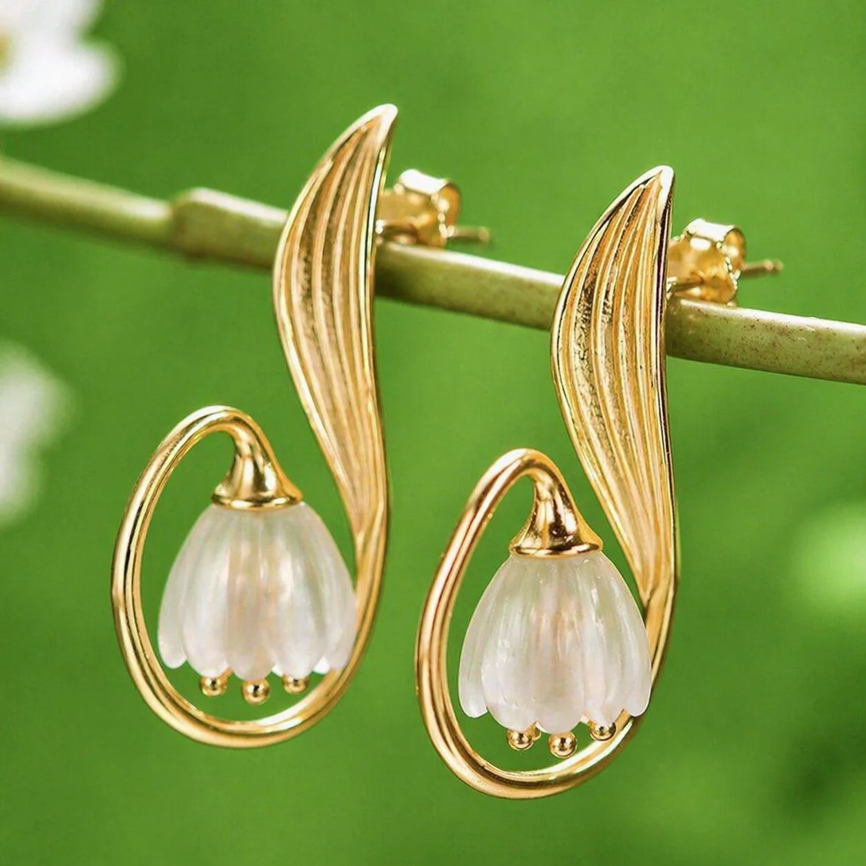 Lily of the Valley Flower Drop Earrings - Image 3