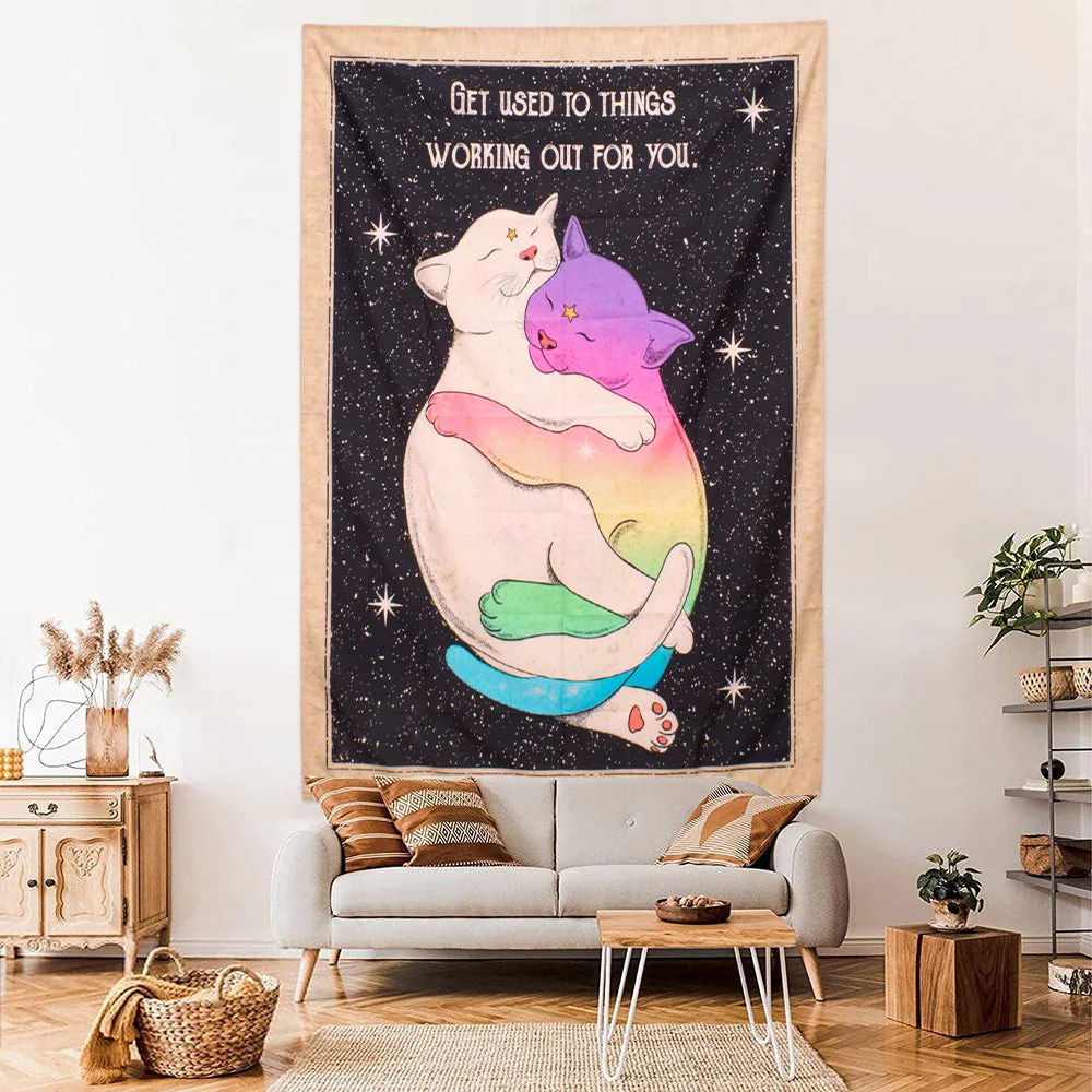 Mystical Dreaming Cat Tarot Wall Tapestry - Boho Decor - Image 3