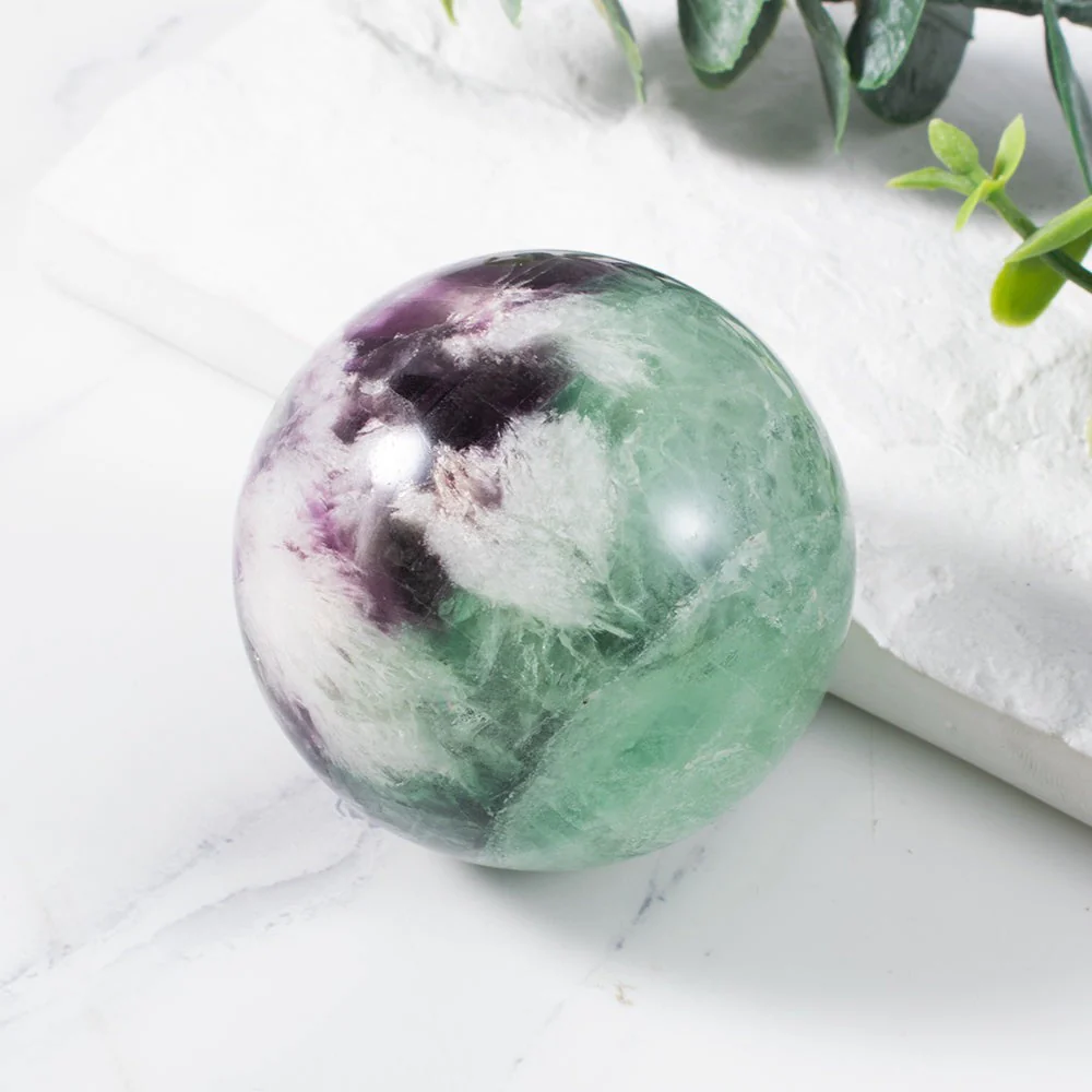 Natural Feather Fluorite Crystal Sphere - Image 6