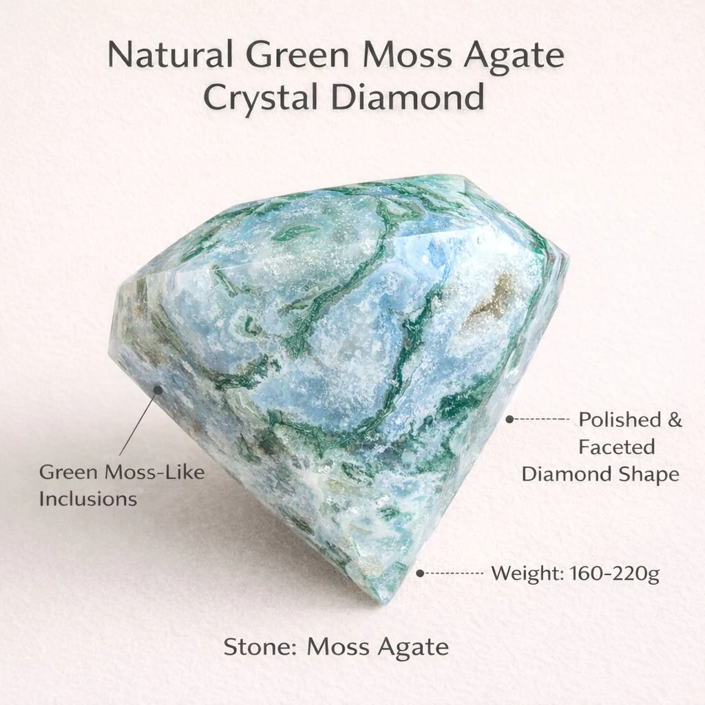 Natural Green Moss Agate Crystal Diamond Shape — Grounding Energy & Spiritual Growth - Image 3