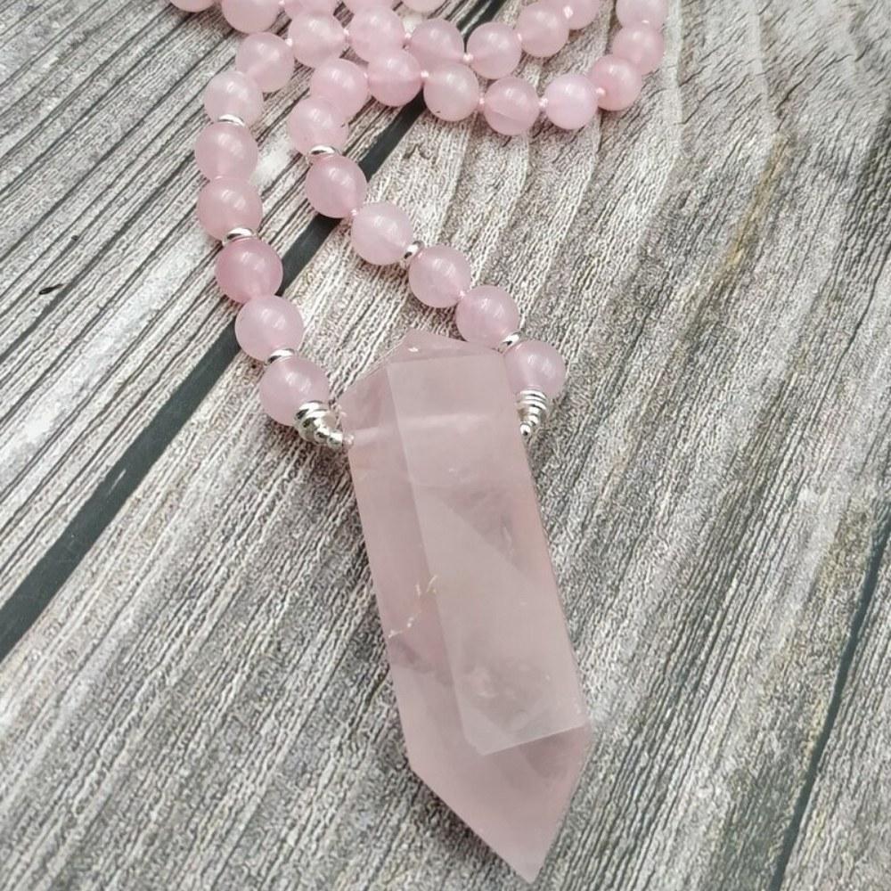Natural Rose Quartz Bead Necklace - Image 3