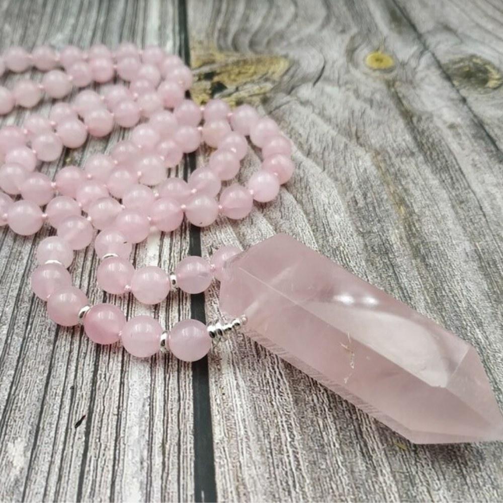 Natural Rose Quartz Bead Necklace - Image 4