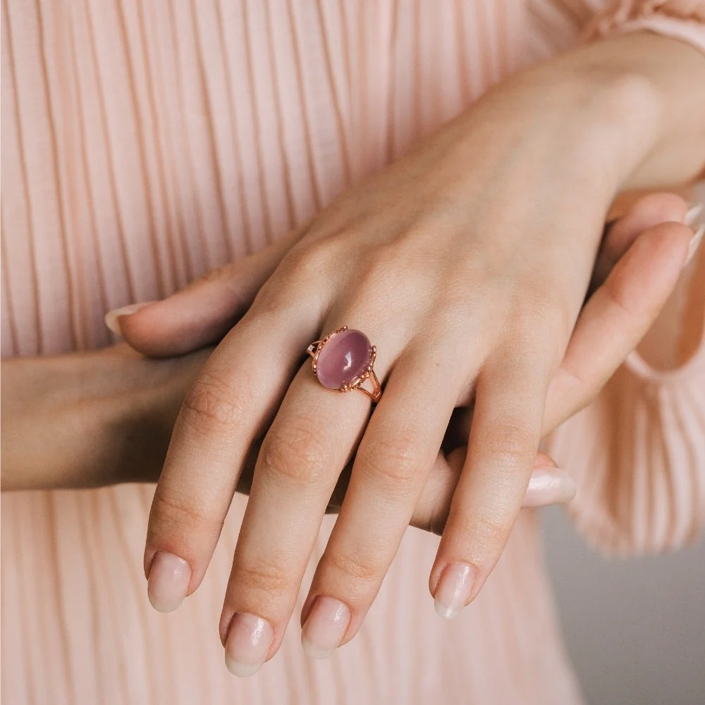 Natural Rose Quartz Silver Ring - Image 2