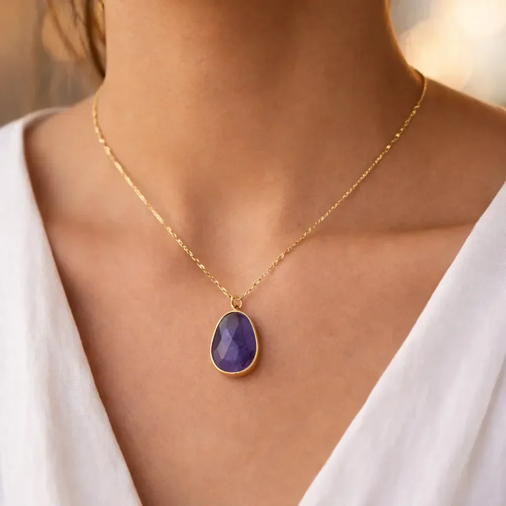 Natural Stone Wrapped Faceted Water Drop Pendant — Capture the Essence of Healing Energy - Image 3