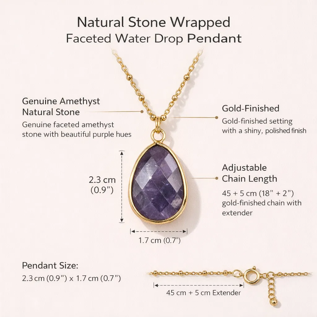 Natural Stone Wrapped Faceted Water Drop Pendant — Capture the Essence of Healing Energy - Image 4
