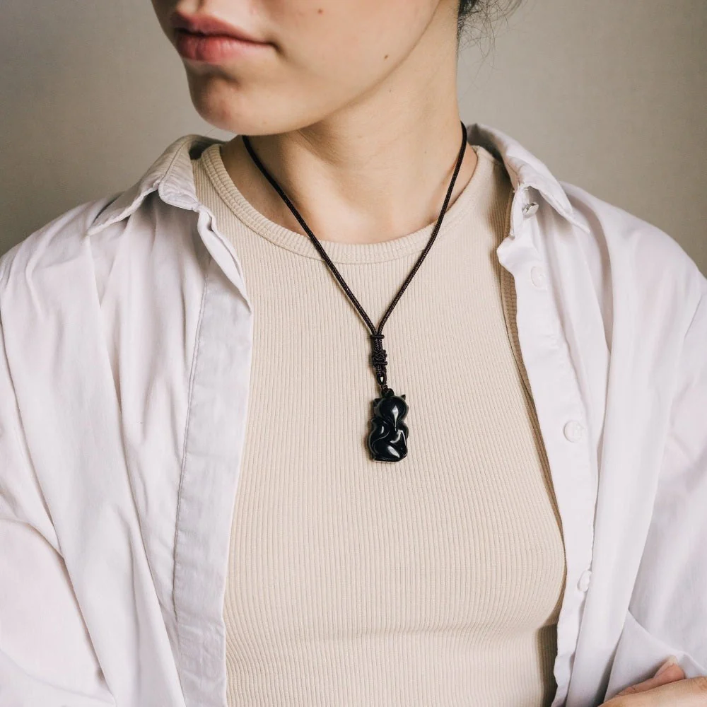 Obsidian Dragon Fox Protection Necklace - Image 3