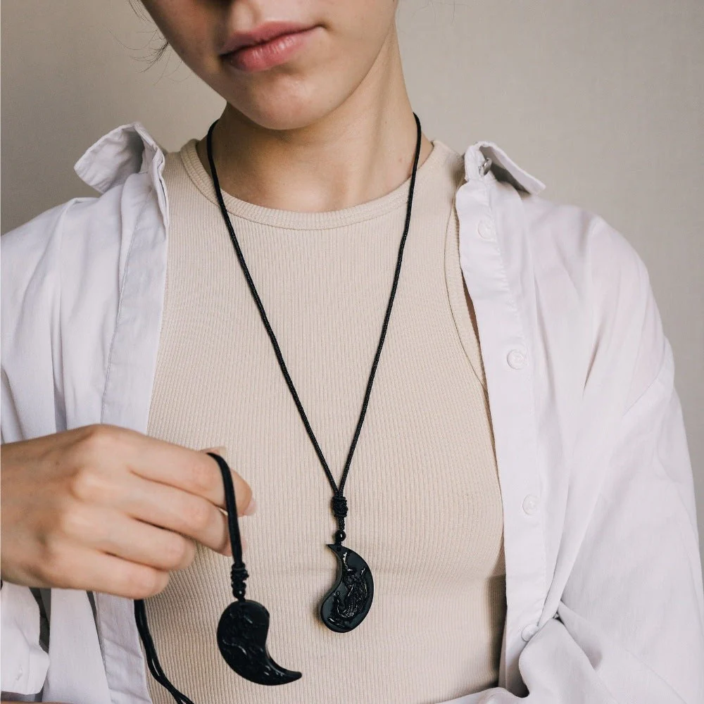 Obsidian Ying Yang Couple Matching Necklaces - Image 4