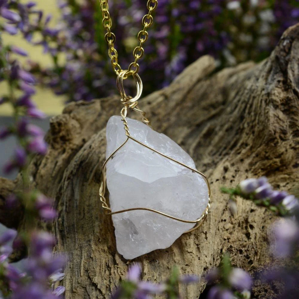Raw Rose Quartz Golden Wire Necklace - Image 3
