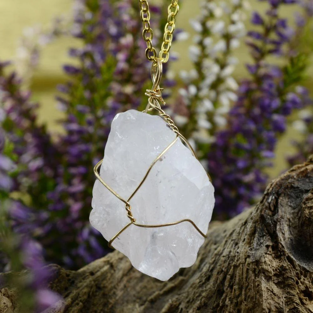 Raw Rose Quartz Golden Wire Necklace - Image 7