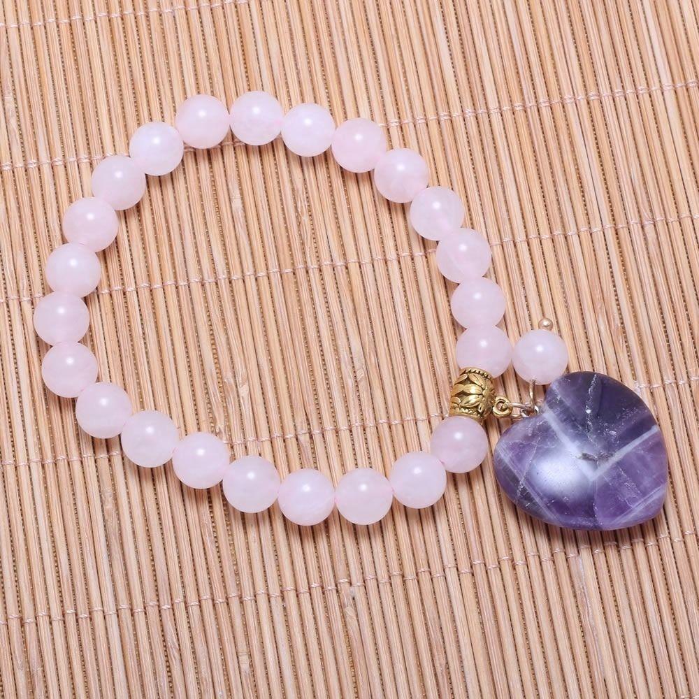 Rose Quartz Heart Pendant Bracelet - Image 2