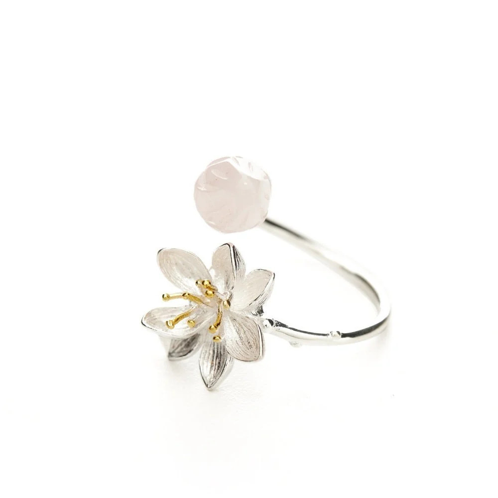 Rose Quartz Lotus Handmade Crystal Ring - Image 3