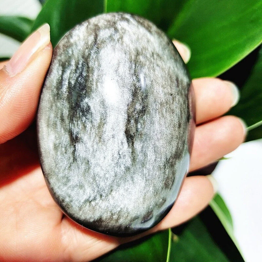 Silver Sheen Obsidian Palm Stone - Image 2