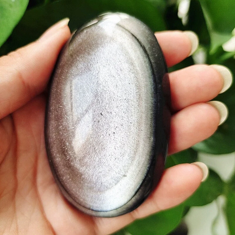 Silver Sheen Obsidian Palm Stone - Image 3