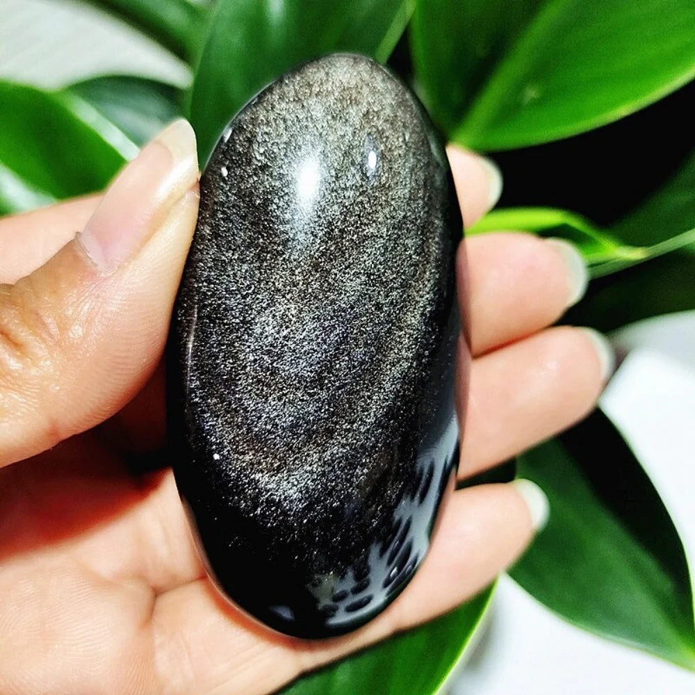 Silver Sheen Obsidian Palm Stone - Image 5