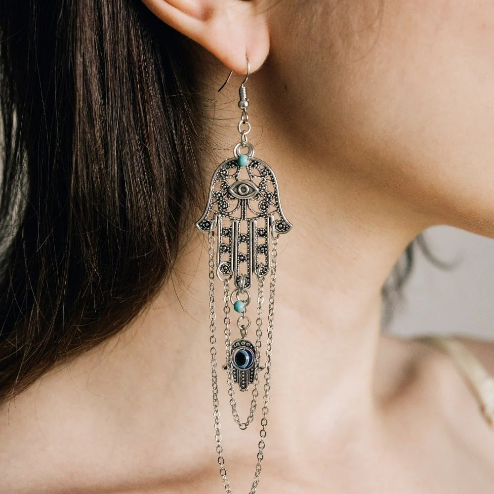 Spiritual Hamsa Evil Eye Earrings - Image 2