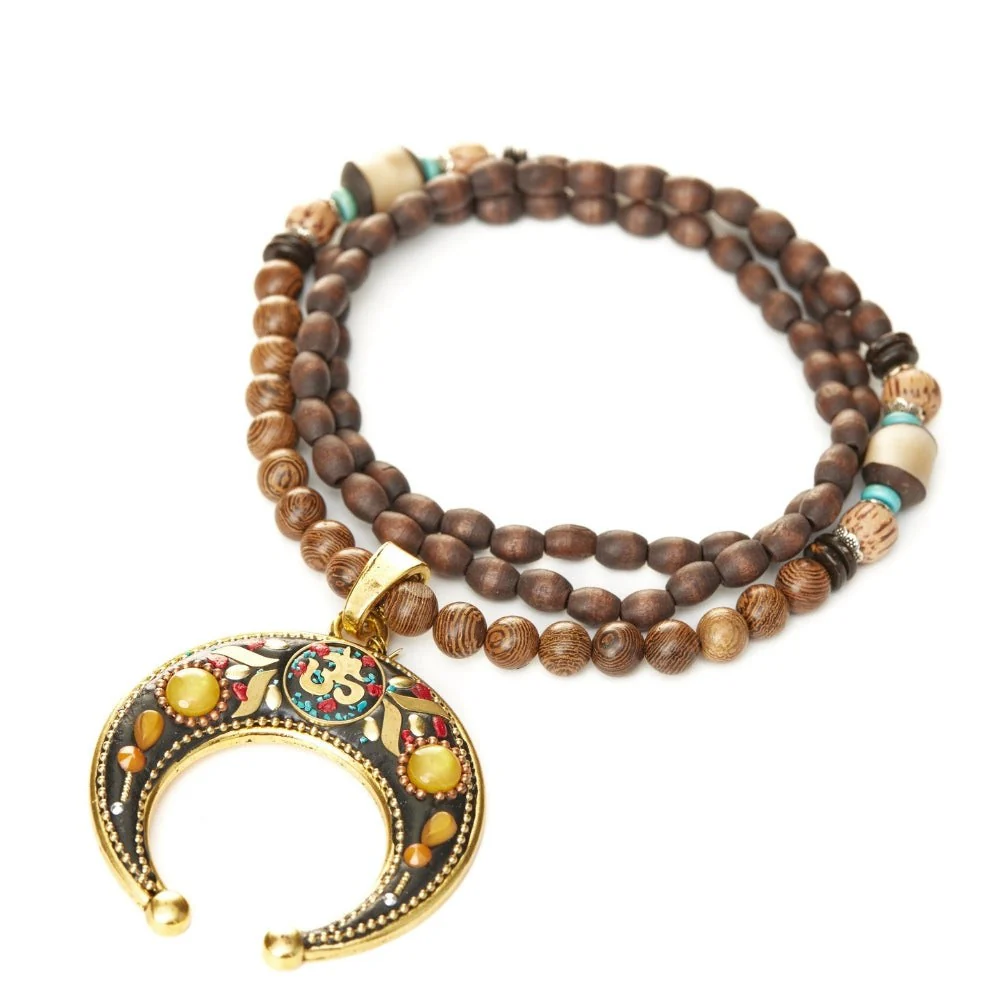 Spiritual Wooden Bead Om Mindfulness Necklace - Image 4
